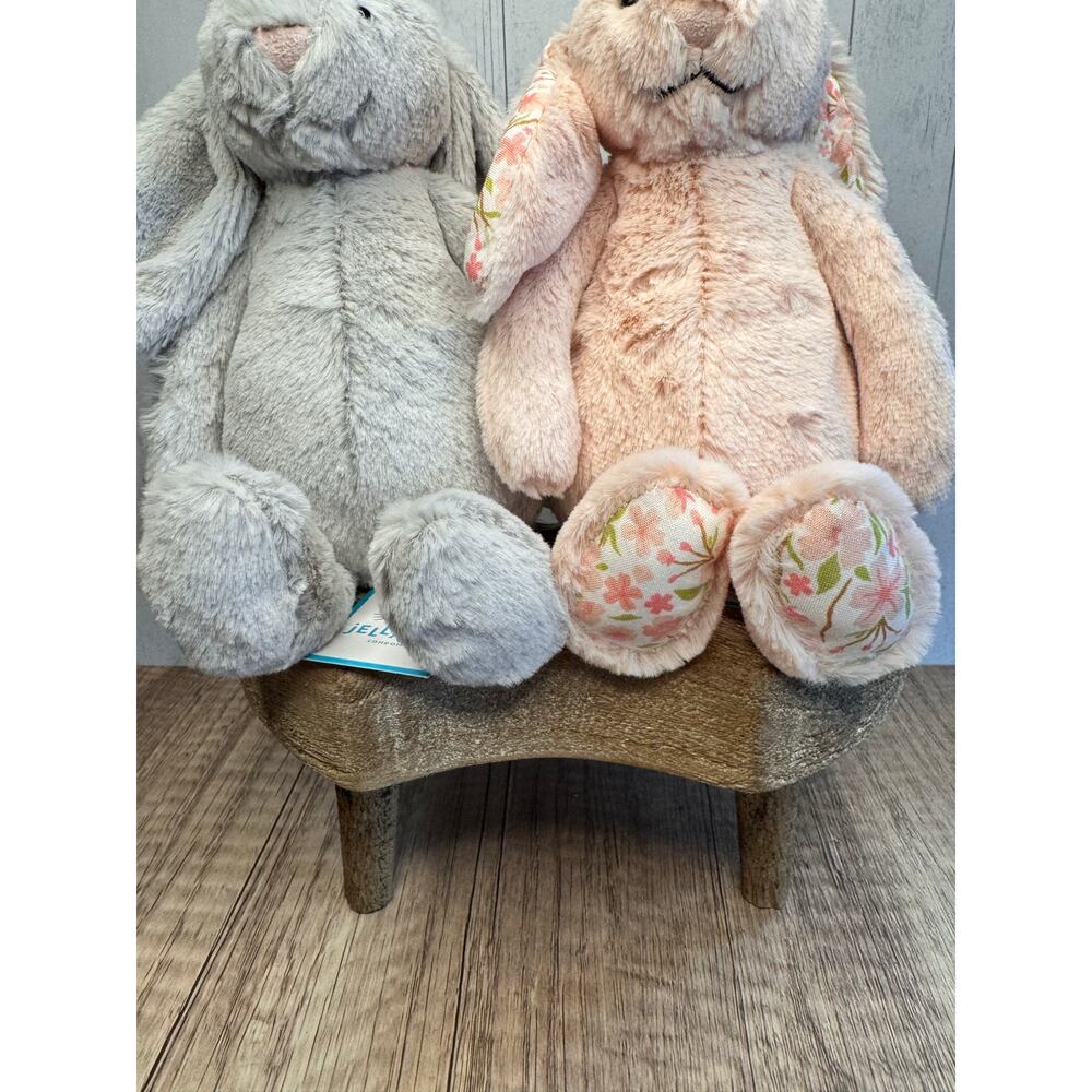 BUNNY BUNDLE Blush Bunny Cherry, Silver Bunny Small Jellycat Bashful Bunny - Picture 5 of 6